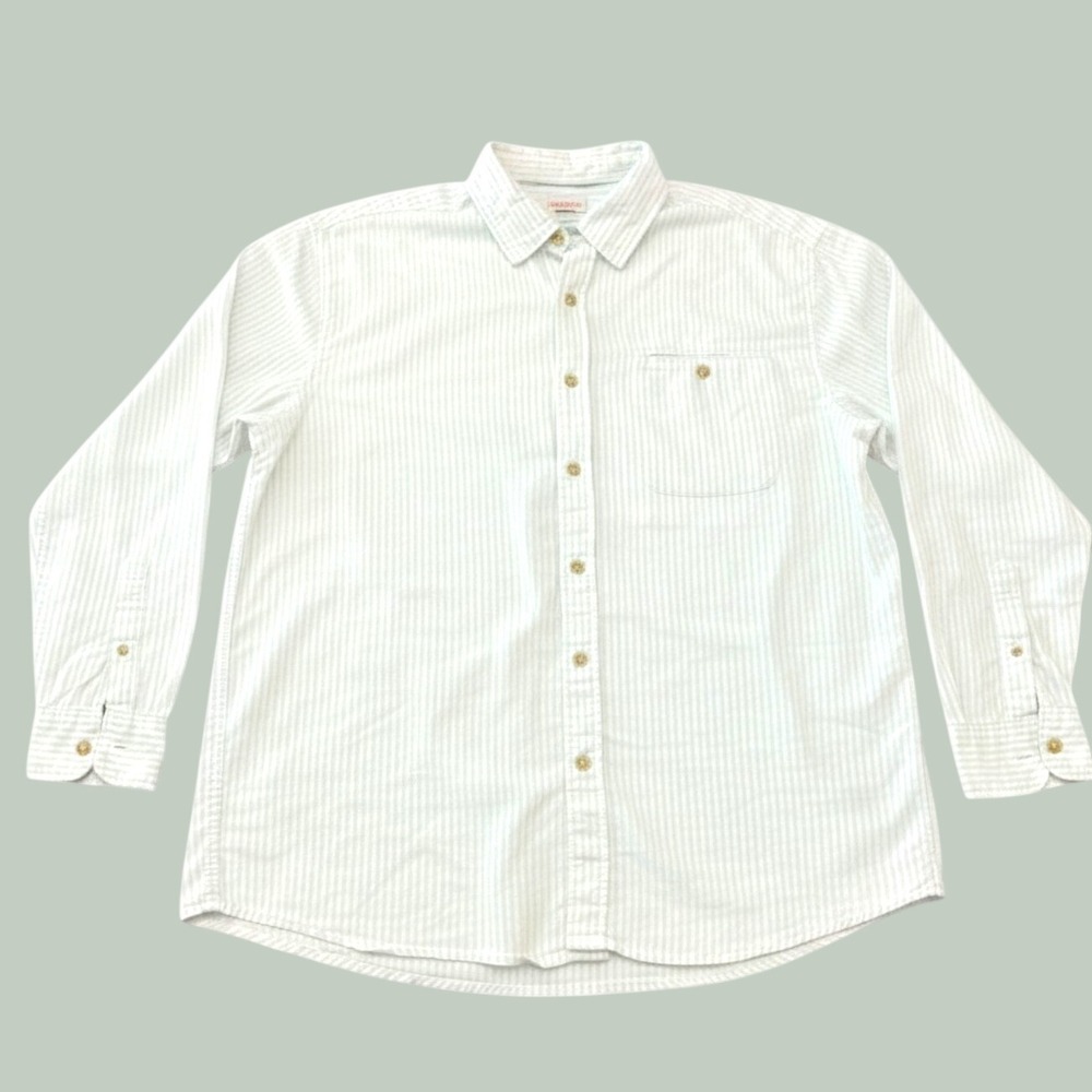 RailRiders Mens Long Sleeve Button Down Shirt White Stripe Size Large LOA RR-MES